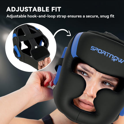 Boxing Headguard with Adjustable Strap for Full Face Protection Kickboxing Martial Arts - Blue