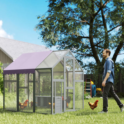 Large Walk-In Chicken Run for 6-8 Chickens with Waterproof UV Cover 5.5' x 6' x 6' - Purple/Grey
