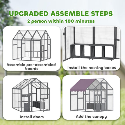 Large Walk-In Chicken Run for 6-8 Chickens with Waterproof UV Cover 5.5' x 6' x 6' - Purple/Grey