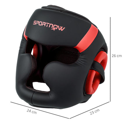 Boxing Headguard with Adjustable Strap for Full Face Protection Kickboxing Sparring Martial Arts - Red