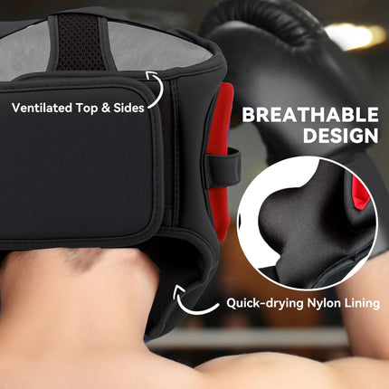 Boxing Headguard with Adjustable Strap for Full Face Protection Kickboxing Sparring Martial Arts - Red