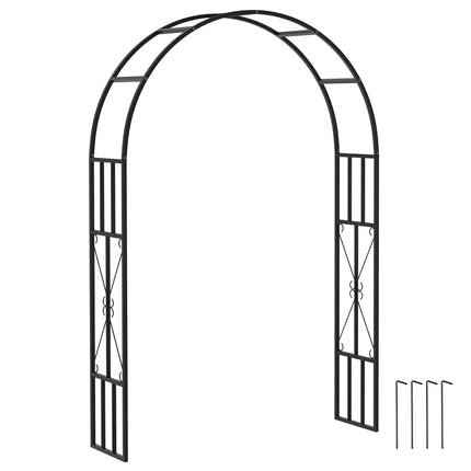 Steel Garden Arch 2.2m x 1.5m Metal Trellis for Climbing Plants and Wedding Decoration - Black
