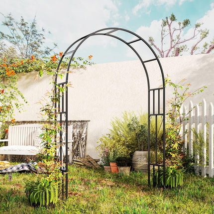 Steel Garden Arch 2.2m x 1.5m Metal Trellis for Climbing Plants and Wedding Decoration - Black