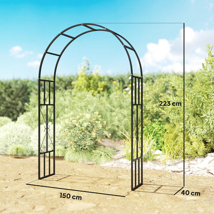 Steel Garden Arch 2.2m x 1.5m Metal Trellis for Climbing Plants and Wedding Decoration - Black