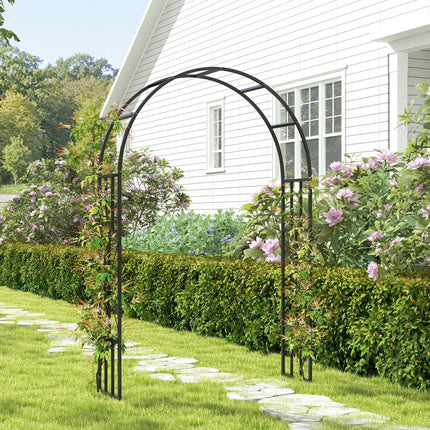 Steel Garden Arch 2.2m x 1.5m Metal Trellis for Climbing Plants and Wedding Decoration - Black