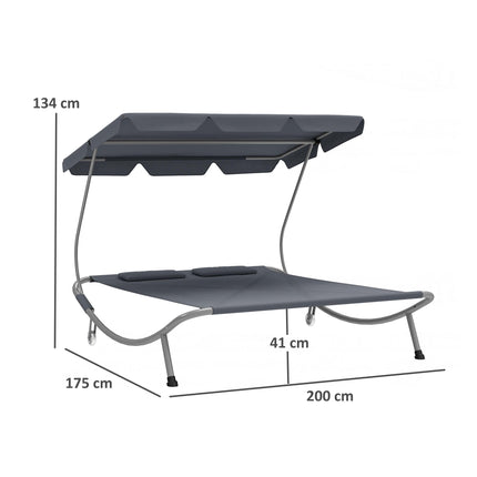 Double Outdoor Bed with Adjustable Canopy and Steel Frame - Light Grey
