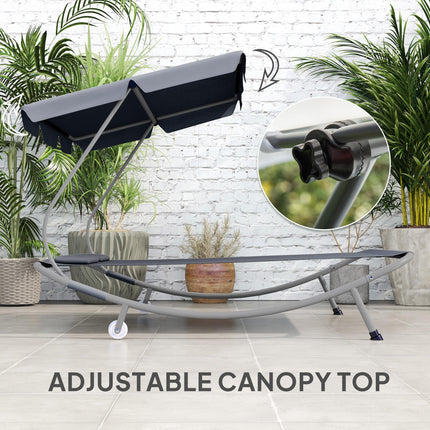 Double Outdoor Bed with Adjustable Canopy and Steel Frame - Light Grey