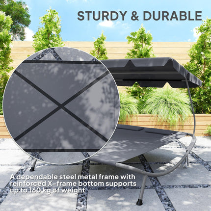 Double Outdoor Bed with Adjustable Canopy and Steel Frame - Light Grey