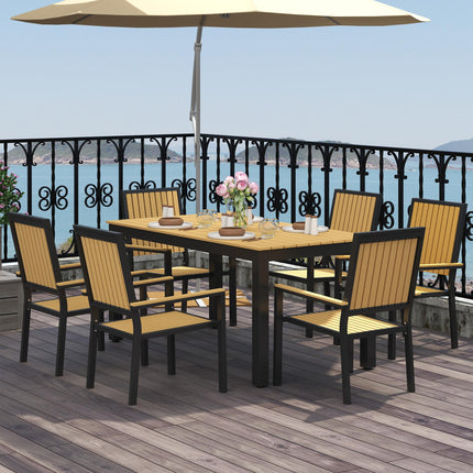 6 Seater Garden Dining Set with Stackable Chairs and Weather-Resistant Wood Plastic Tabletop - Nature Wood Finish