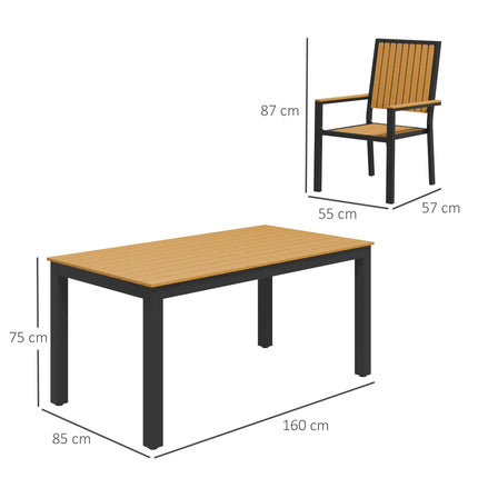 6 Seater Garden Dining Set with Stackable Chairs and Weather-Resistant Wood Plastic Tabletop - Nature Wood Finish