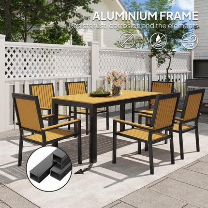 6 Seater Garden Dining Set with Stackable Chairs and Weather-Resistant Wood Plastic Tabletop - Nature Wood Finish
