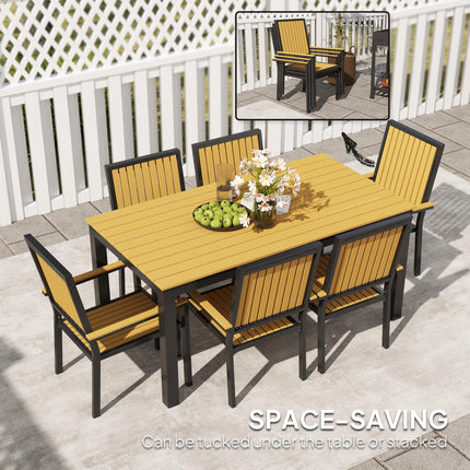 6 Seater Garden Dining Set with Stackable Chairs and Weather-Resistant Wood Plastic Tabletop - Nature Wood Finish