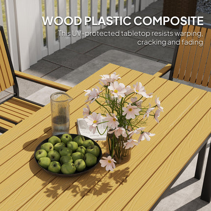 6 Seater Garden Dining Set with Stackable Chairs and Weather-Resistant Wood Plastic Tabletop - Nature Wood Finish