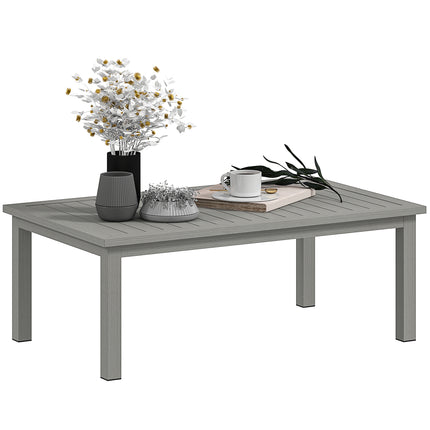 100cm x 60cm Aluminium Outdoor Coffee Table with Slatted Top - Grey