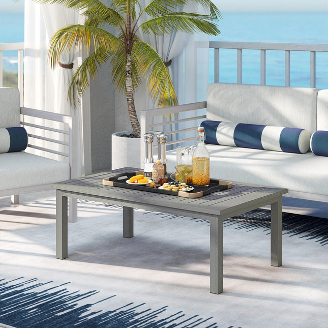 100cm x 60cm Aluminium Outdoor Coffee Table with Slatted Top - Grey