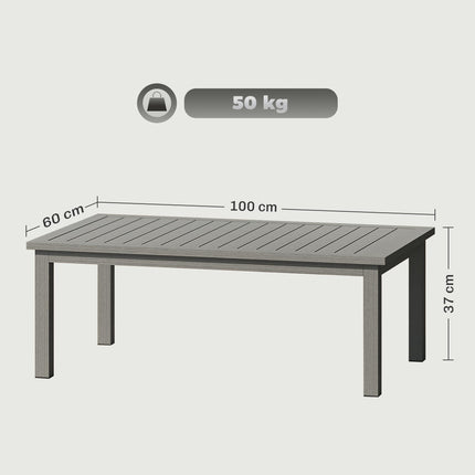 100cm x 60cm Aluminium Outdoor Coffee Table with Slatted Top - Grey