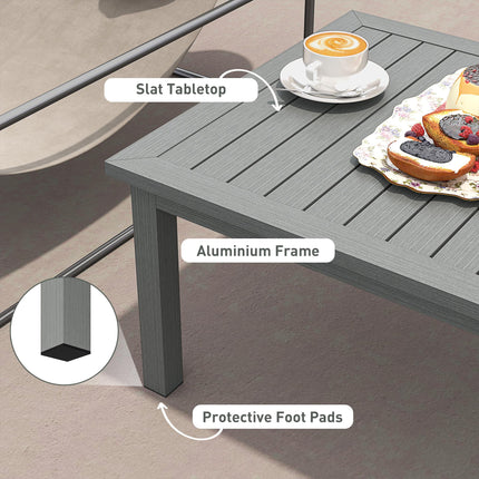 100cm x 60cm Aluminium Outdoor Coffee Table with Slatted Top - Grey
