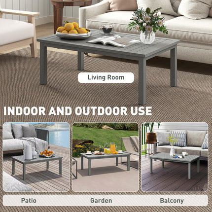 100cm x 60cm Aluminium Outdoor Coffee Table with Slatted Top - Grey
