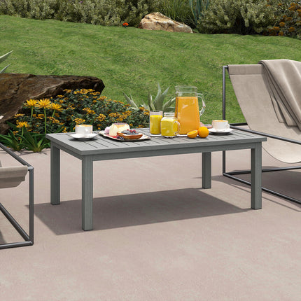 100cm x 60cm Aluminium Outdoor Coffee Table with Slatted Top - Grey