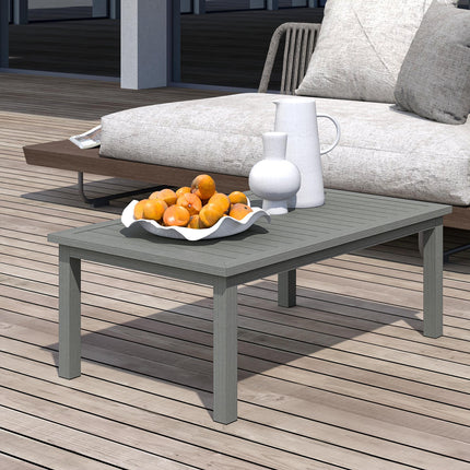 100cm x 60cm Aluminium Outdoor Coffee Table with Slatted Top - Grey
