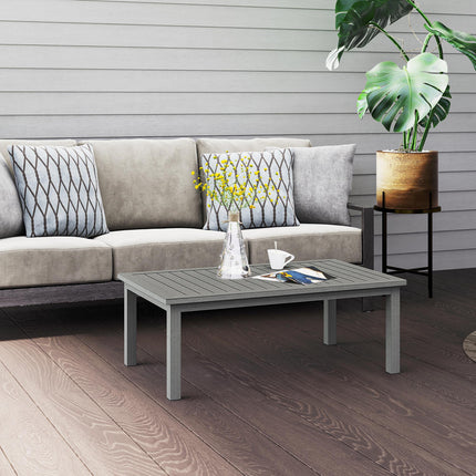 100cm x 60cm Aluminium Outdoor Coffee Table with Slatted Top - Grey