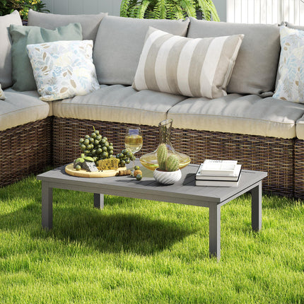 100cm x 60cm Aluminium Outdoor Coffee Table with Slatted Top - Grey