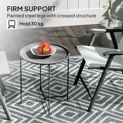 Steel Removable Tray Top Garden Table with Foldable Legs - Black
