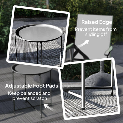 Steel Removable Tray Top Garden Table with Foldable Legs - Black
