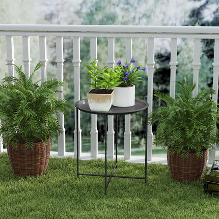 Steel Removable Tray Top Garden Table with Foldable Legs - Black