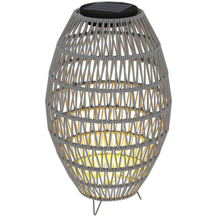 Rattan Solar Garden Lantern with Auto On/Off - Light Grey