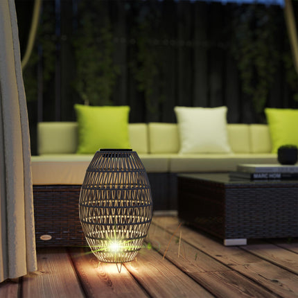 Rattan Solar Garden Lantern with Auto On/Off - Light Grey