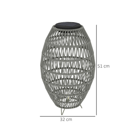 Rattan Solar Garden Lantern with Auto On/Off - Light Grey
