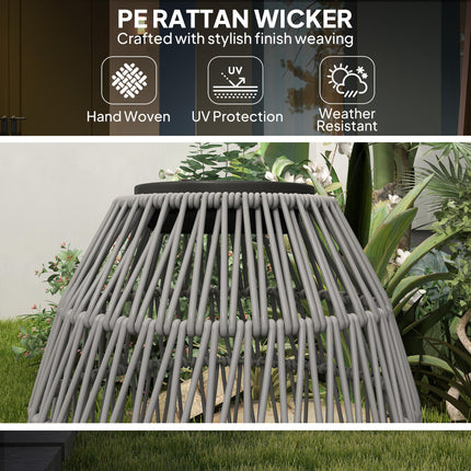 Rattan Solar Garden Lantern with Auto On/Off - Light Grey