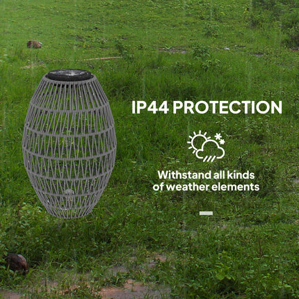 Rattan Solar Garden Lantern with Auto On/Off - Light Grey