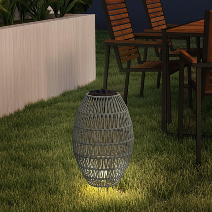 Rattan Solar Garden Lantern with Auto On/Off - Light Grey