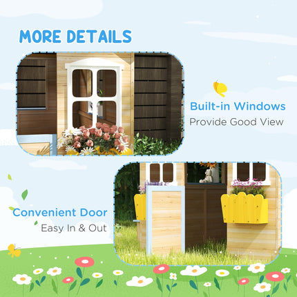 Wooden Playhouse, Wendy House w/ Door, Bench, Flowerpot Holder, For Ages 3-7 Years, Blue