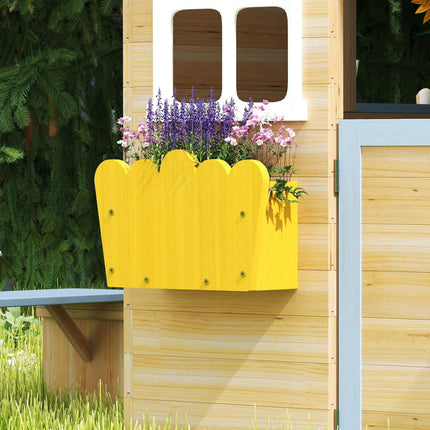 Wooden Playhouse, Wendy House w/ Door, Bench, Flowerpot Holder, For Ages 3-7 Years, Blue