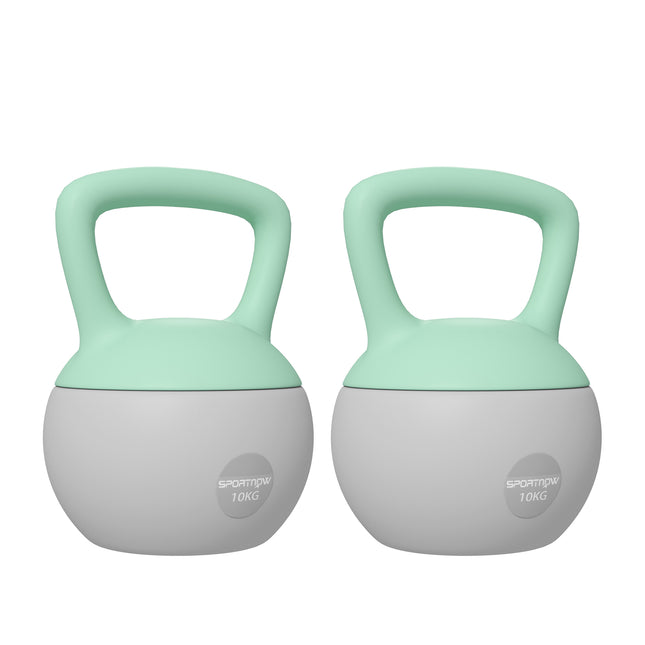 2 x 10kg Soft Kettlebell Set with Non-Slip Handle for Home Gym Strength Training - Grey and Green