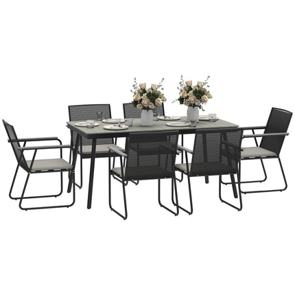 6 Seater Garden Dining Set with Weatherproof Table and Soft Cushions - Grey