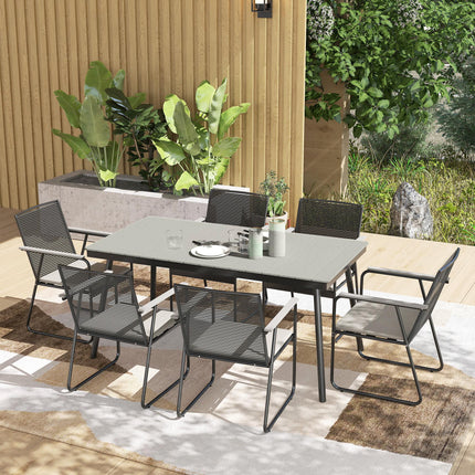 6 Seater Garden Dining Set with Weatherproof Table and Soft Cushions - Grey