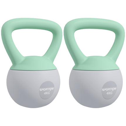 2 x 4kg Soft Kettlebell Set with Non-Slip Handle for Home Gym Strength Training Cardio - Grey and Green