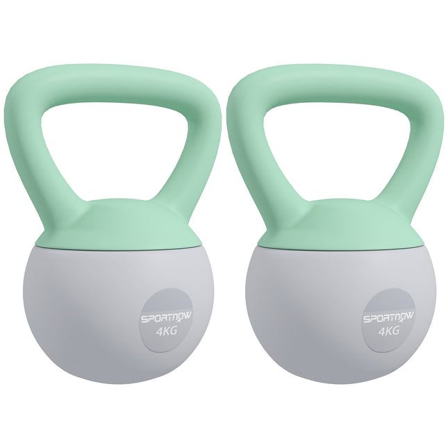 2 x 4kg Soft Kettlebell Set with Non-Slip Handle for Home Gym Strength Training Cardio - Grey and Green