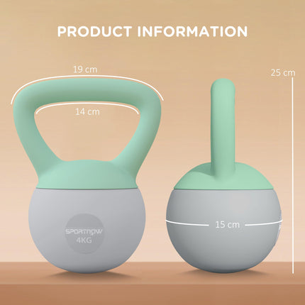 2 x 4kg Soft Kettlebell Set with Non-Slip Handle for Home Gym Strength Training Cardio - Grey and Green