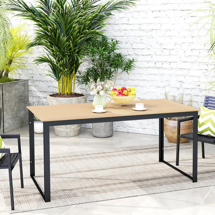 6 Seater Outdoor Dining Table Teak Effect with Metal Frame - Teak