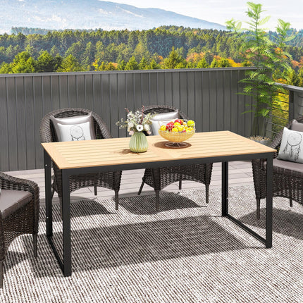 6 Seater Outdoor Dining Table Teak Effect with Metal Frame - Teak