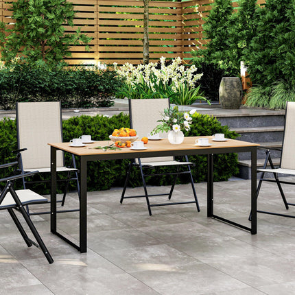 6 Seater Outdoor Dining Table Teak Effect with Metal Frame - Teak