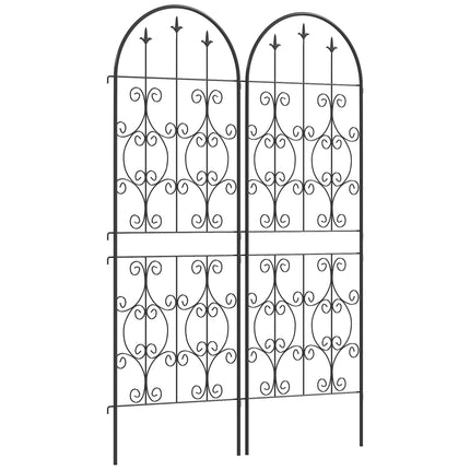 Set of 2 Metal Garden Trellis Panels with Scrollwork Design 50x150cm - Black