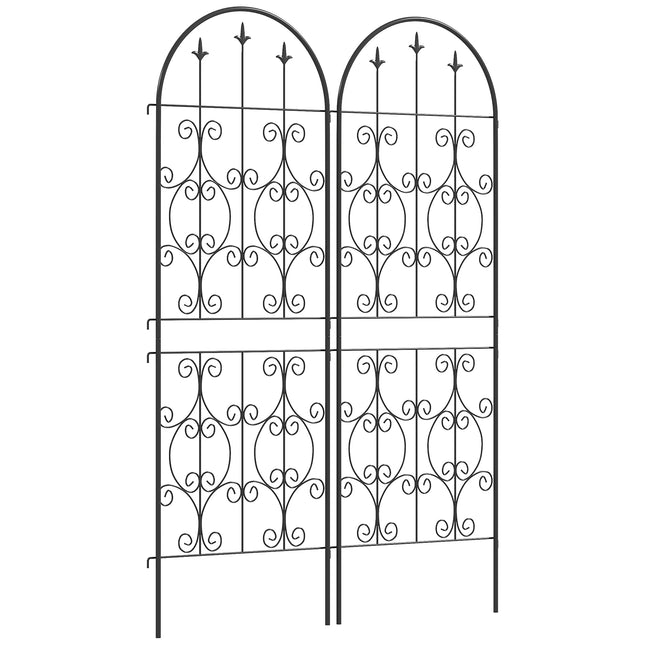 Set of 2 Metal Garden Trellis Panels with Scrollwork Design 50x150cm - Black