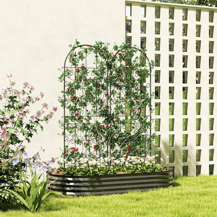 Set of 2 Metal Garden Trellis Panels with Scrollwork Design 50x150cm - Black