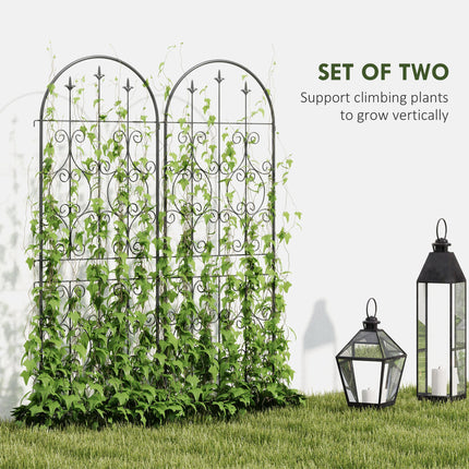 Set of 2 Metal Garden Trellis Panels with Scrollwork Design 50x150cm - Black